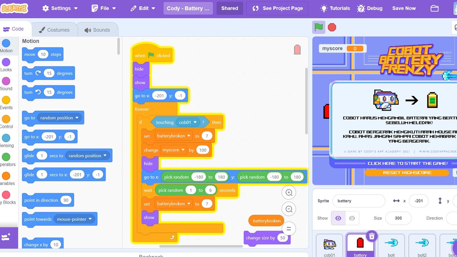 Cuplikan Cobot Battery Frenzy karya Cody's App Academy